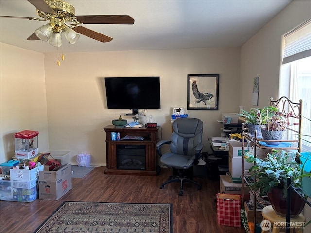 239 SE H St, Ephrata, WA 98823 - office area featuring wood finished floors, ceiling fan, and baseboards