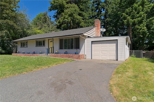 7519 221st Pl SW, Edmonds, WA 98026 - ranch-style house featuring a garage, a chimney, driveway, and roof with shingles
