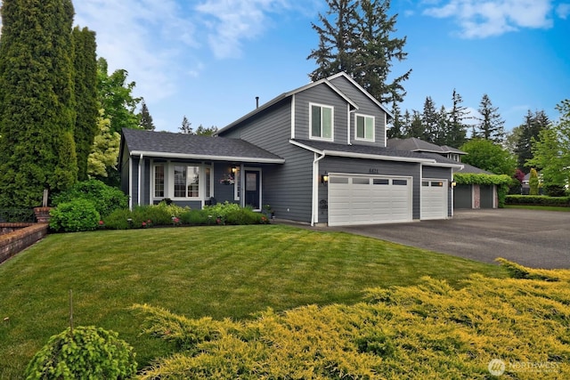 4421 166th Ave E, Lake Tapps, WA 98391 - tri-level home featuring asphalt driveway, a front lawn, and a shingled roof