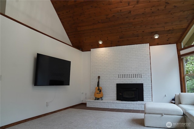 1360 Colchester Dr SE, Port Orchard, WA 98366 - carpeted living room with vaulted ceiling, wood ceiling, and baseboards