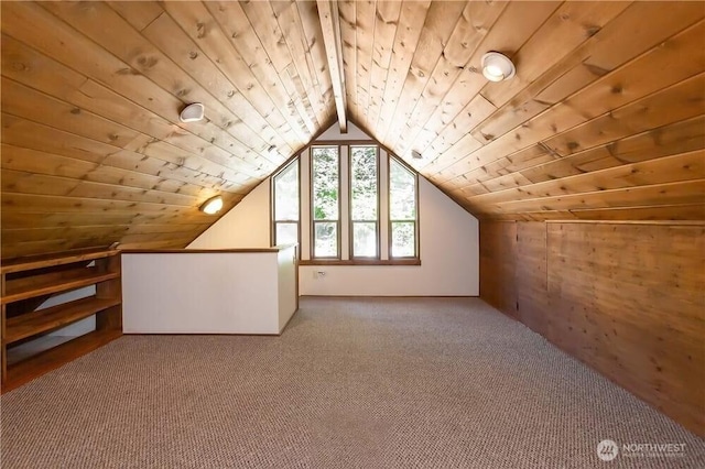 1360 Colchester Dr SE, Port Orchard, WA 98366 - additional living space with wooden ceiling, carpet floors, vaulted ceiling, and wooden walls