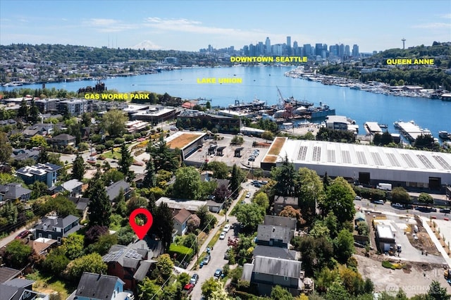 3526 Ashworth Ave N, Seattle, WA 98103 - drone / aerial view of a nearby body of water and skyline