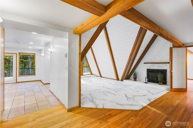 5617 236th Ave NE, Redmond, WA 98053 - unfurnished living room featuring light wood-style floors, a brick fireplace, baseboards, and recessed lighting