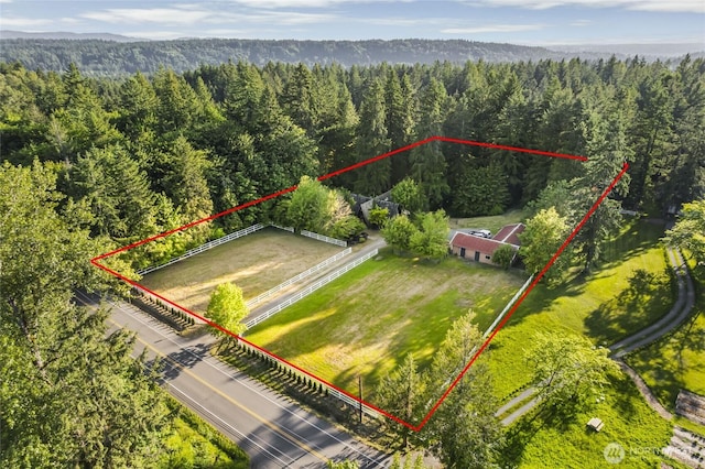 5617 236th Ave NE, Redmond, WA 98053 - aerial view of property and surrounding area with a heavily wooded area and property boundaries highlighted