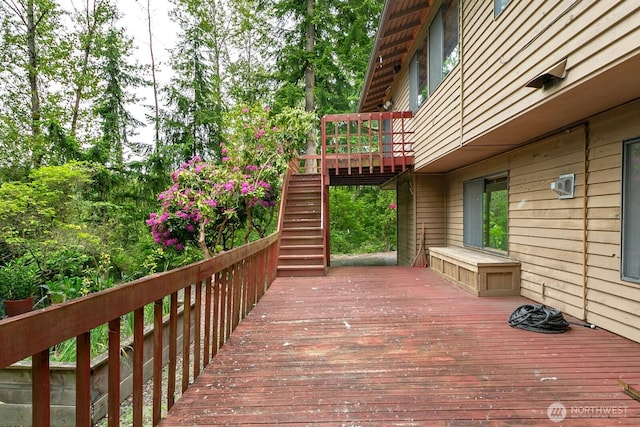 13219 SE 52nd Pl, Bellevue, WA 98006 - wooden deck featuring stairway