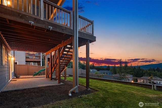 28616 NE 155th St, Duvall, WA 98019 - view of yard featuring stairs, a patio area, and a wooden deck