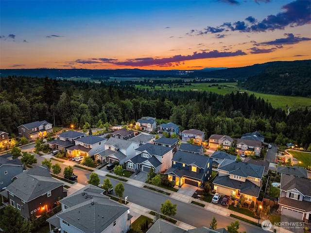 28616 NE 155th St, Duvall, WA 98019 - aerial view of residential area with a forest and a mountain backdrop