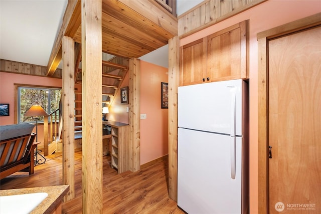 7480 Glacier Springs Dr, Deming, WA 98244 - kitchen featuring freestanding refrigerator and light wood-style floors
