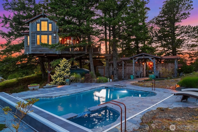 354 Nighthawk Ln, Orcas Island, WA 98279 - view of swimming pool with a gazebo, a pool with connected hot tub, and a patio