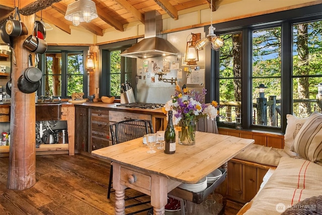 354 Nighthawk Ln, Orcas Island, WA 98279 - dining space with dark wood-style flooring and wood ceiling