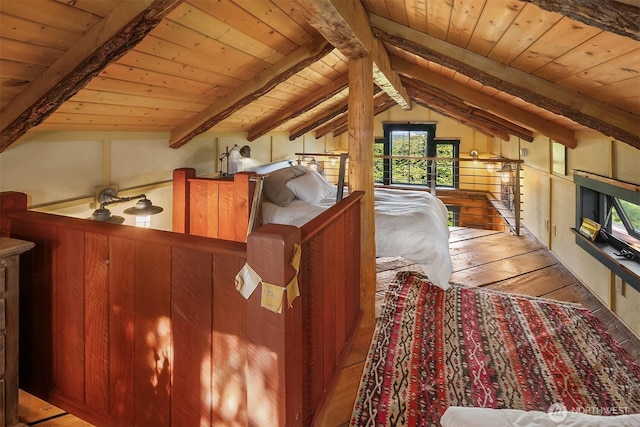 354 Nighthawk Ln, Orcas Island, WA 98279 - bedroom with wooden ceiling and hardwood / wood-style flooring