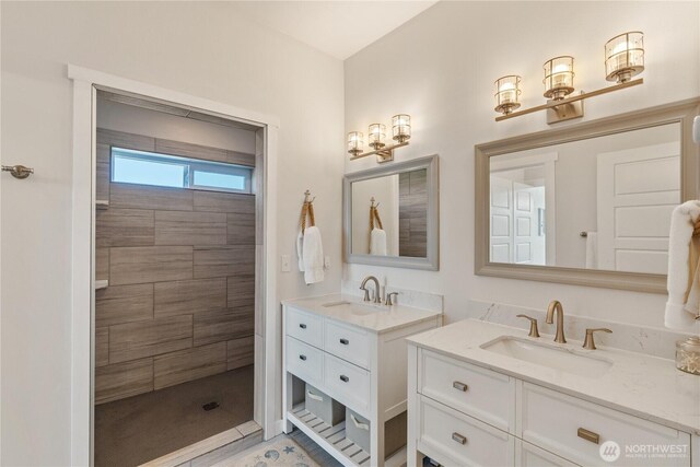 1438 Ocean Crest Ave SW, Ocean Shores, WA 98569 - bathroom with two vanities and a tile shower