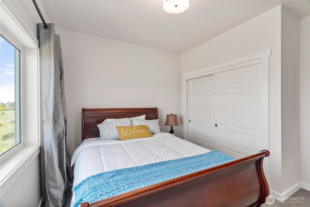 1438 Ocean Crest Ave SW, Ocean Shores, WA 98569 - bedroom featuring baseboards, a closet, and carpet