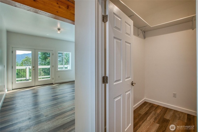 16 Village View Rd, Orcas Island, WA 98245 - corridor with french doors, dark wood-style flooring, and baseboards