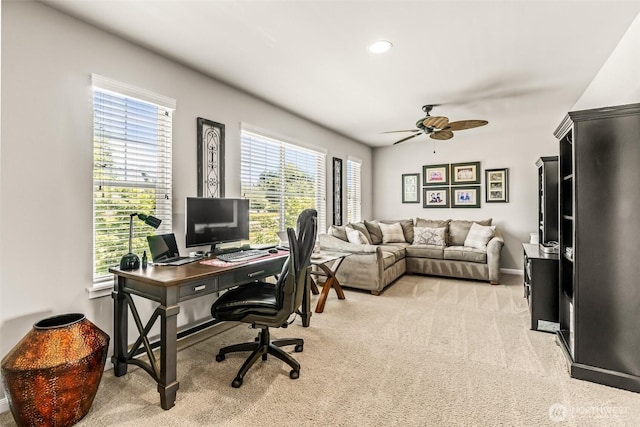 912 77th Dr SE, Lake Stevens, WA 98258 - office featuring a ceiling fan, light colored carpet, and recessed lighting