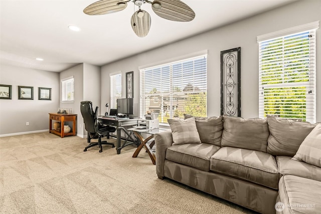 912 77th Dr SE, Lake Stevens, WA 98258 - carpeted office space featuring ceiling fan, recessed lighting, and baseboards