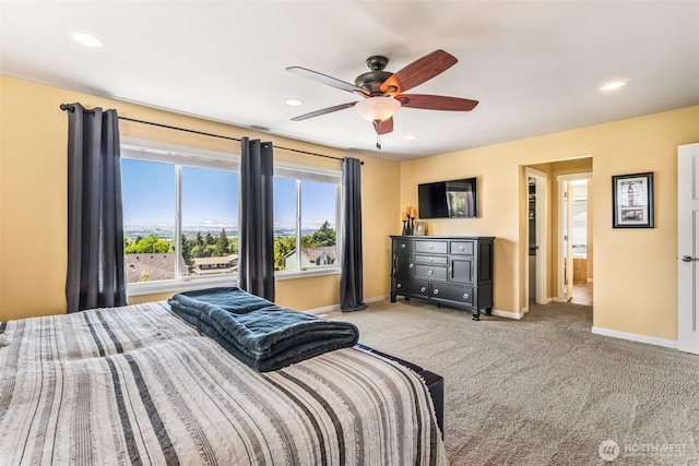 912 77th Dr SE, Lake Stevens, WA 98258 - carpeted bedroom featuring baseboards, recessed lighting, and ceiling fan