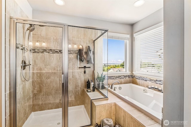 912 77th Dr SE, Lake Stevens, WA 98258 - bathroom with a garden tub, a shower stall, and recessed lighting