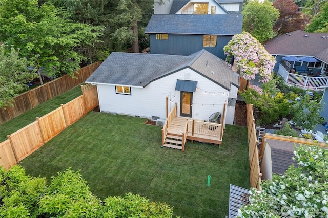 11550 22nd Ave NE, Seattle, WA 98125 - back of house featuring roof with shingles and a wooden deck