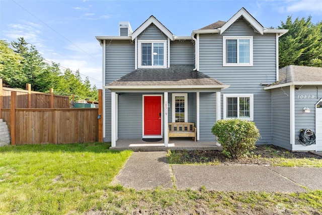10319 SE 228th St, Kent, WA 98031 - view of front facade featuring a porch, a chimney, and roof with shingles