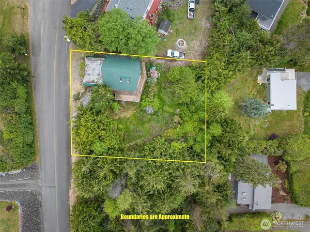 300 N St, Sequim, WA 98382 - aerial view of property and surrounding area with property boundaries highlighted