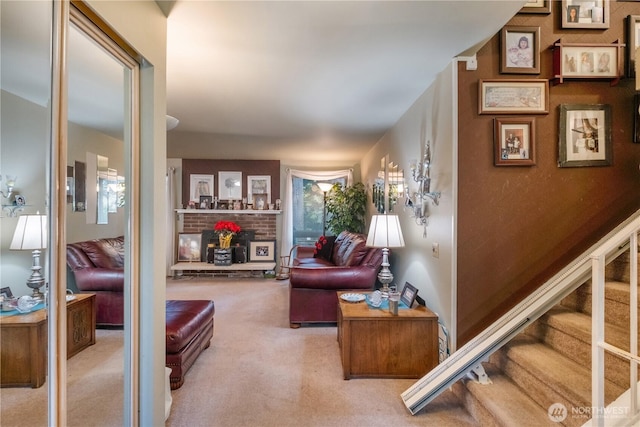 14904 108th Pl NE, Bothell, WA 98011 - living room with carpet and a brick fireplace