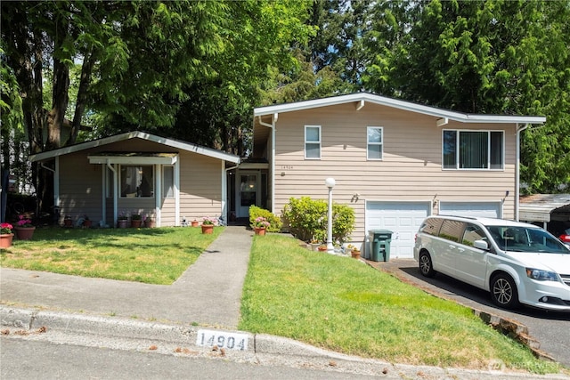 14904 108th Pl NE, Bothell, WA 98011 - tri-level home with a garage, a front lawn, and asphalt driveway