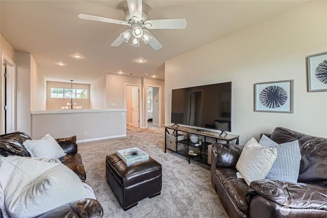 270 Kitsap Ave NE, Renton, WA 98059 - carpeted living room featuring a ceiling fan, a chandelier, recessed lighting, and baseboards