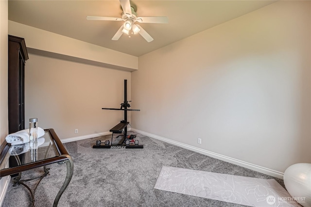 270 Kitsap Ave NE, Renton, WA 98059 - workout room featuring carpet flooring, ceiling fan, and baseboards