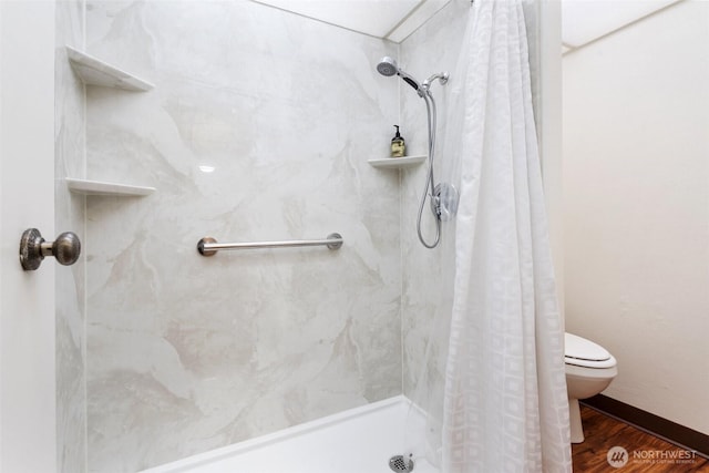 5565 E Evergreen Blvd Unit 3104, Vancouver, WA 98661 - bathroom with a stall shower, toilet, and wood finished floors