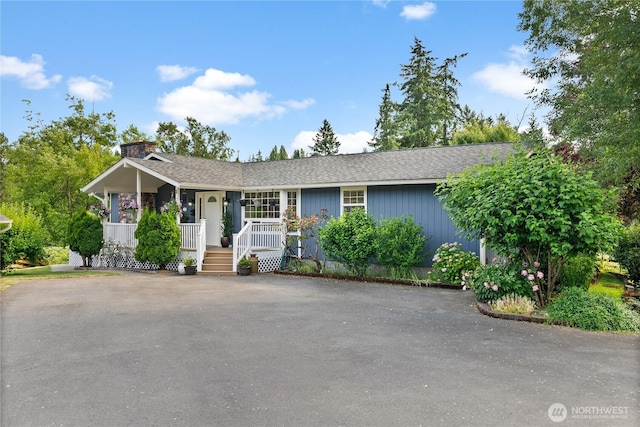 12012 County Line Rd E, Edgewood, WA 98372 - single story home featuring covered porch, a chimney, and driveway