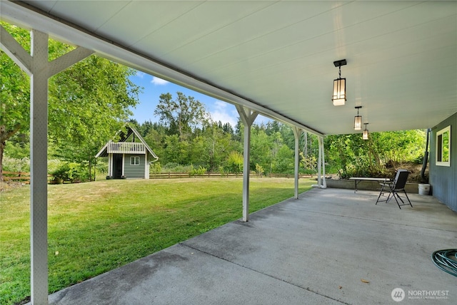 12012 County Line Rd E, Edgewood, WA 98372 - view of patio / terrace featuring a storage shed