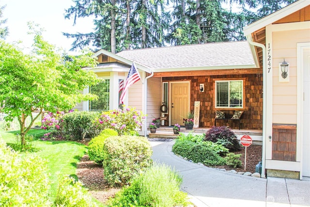 17247 154th Ave SE, Yelm, WA 98597 - view of front of home with a shingled roof, a porch, and a front yard
