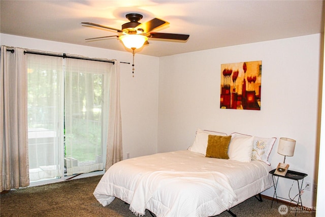 17247 154th Ave SE, Yelm, WA 98597 - bedroom with carpet floors, access to exterior, and ceiling fan