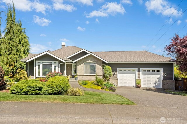 12232 SE 80th Way, Newcastle, WA 98056 - single story home with brick siding, asphalt driveway, a chimney, a garage, and roof with shingles