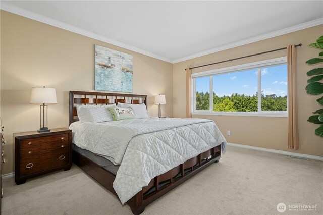 12232 SE 80th Way, Newcastle, WA 98056 - bedroom featuring ornamental molding, baseboards, and light carpet