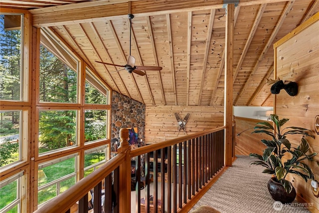 18880 Pine Loop, Leavenworth, WA 98826 - hallway with wooden ceiling, healthy amount of natural light, wooden walls, and high vaulted ceiling