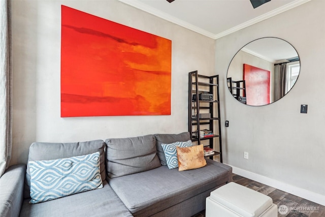 2415 2nd Ave Unit 543, Seattle, WA 98121 - living area featuring wood finished floors, crown molding, and baseboards