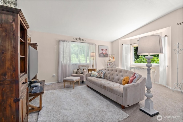 4628 109th Ave SE, Snohomish, WA 98290 - living area with carpet, lofted ceiling, and baseboards