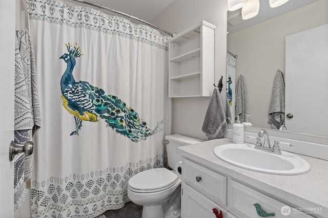 4628 109th Ave SE, Snohomish, WA 98290 - bathroom featuring toilet, vanity, and curtained shower