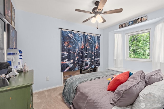 4628 109th Ave SE, Snohomish, WA 98290 - bedroom with light colored carpet, baseboards, and a ceiling fan