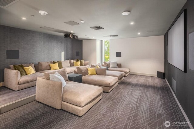 2510 6th Ave Unit 2802, Seattle, WA 98121 - cinema featuring carpet floors, baseboards, and recessed lighting