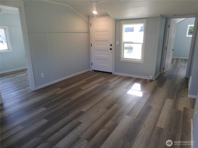 1707 258th Pl, Ocean Park, WA 98640 - entryway featuring baseboards, dark wood-type flooring, and lofted ceiling