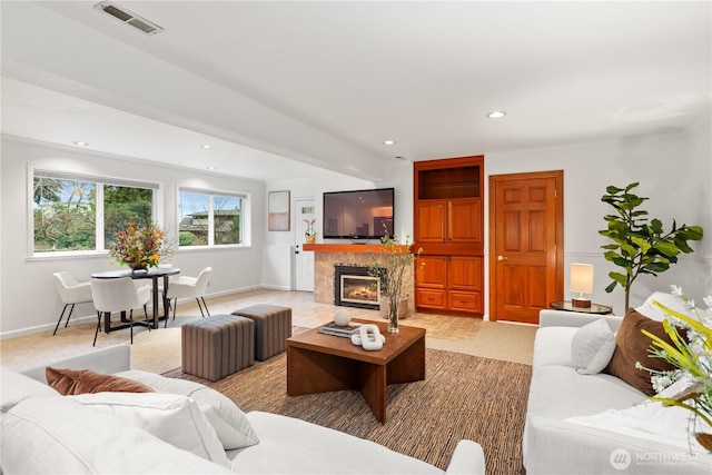 9317 192nd Pl SW, Edmonds, WA 98020 - living area featuring a fireplace and recessed lighting