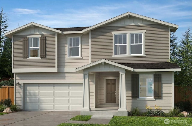 18516 135th Ave E Unit 120, Puyallup, WA 98374 - view of front of property featuring driveway, a garage, a shingled roof, and board and batten siding