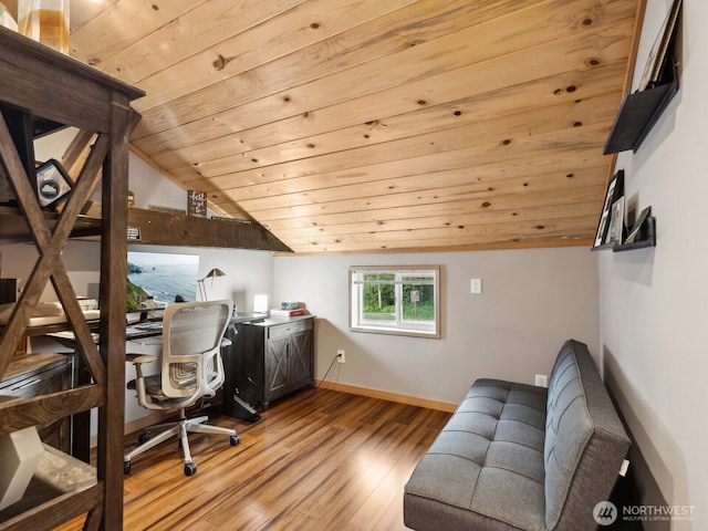 957 SW Camano Dr, Camano Island, WA 98282 - office with wood ceiling, vaulted ceiling, wood finished floors, and baseboards