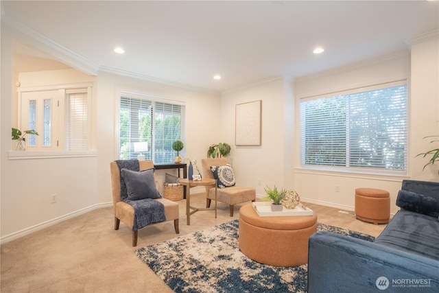 725 N 198th St, Shoreline, WA 98133 - sitting room with crown molding, baseboards, carpet floors, and recessed lighting