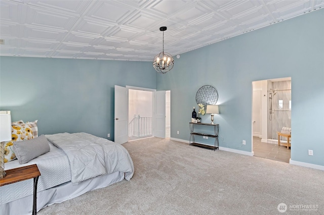 22718 1st Pl W, Bothell, WA 98021 - carpeted bedroom featuring a chandelier, baseboards, and an ornate ceiling