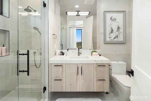 17281 SE 43rd St, Bellevue, WA 98006 - bathroom with toilet, a shower stall, and vanity
