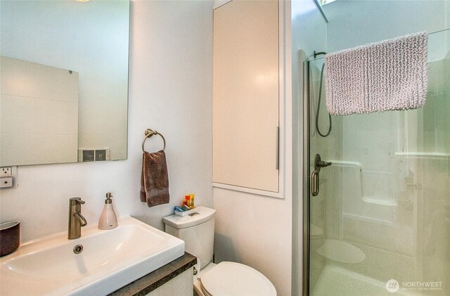 430 Prune Aly Unit B, Orcas Island, WA 98245 - full bath with a shower stall, toilet, and vanity